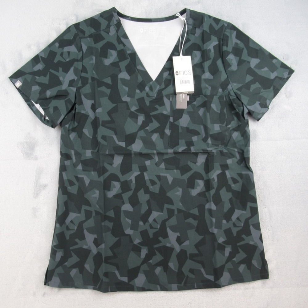 FIGS Printed FreaX Catarina One-Pocket Scrub Top Green Black Camo W23SW1066 S